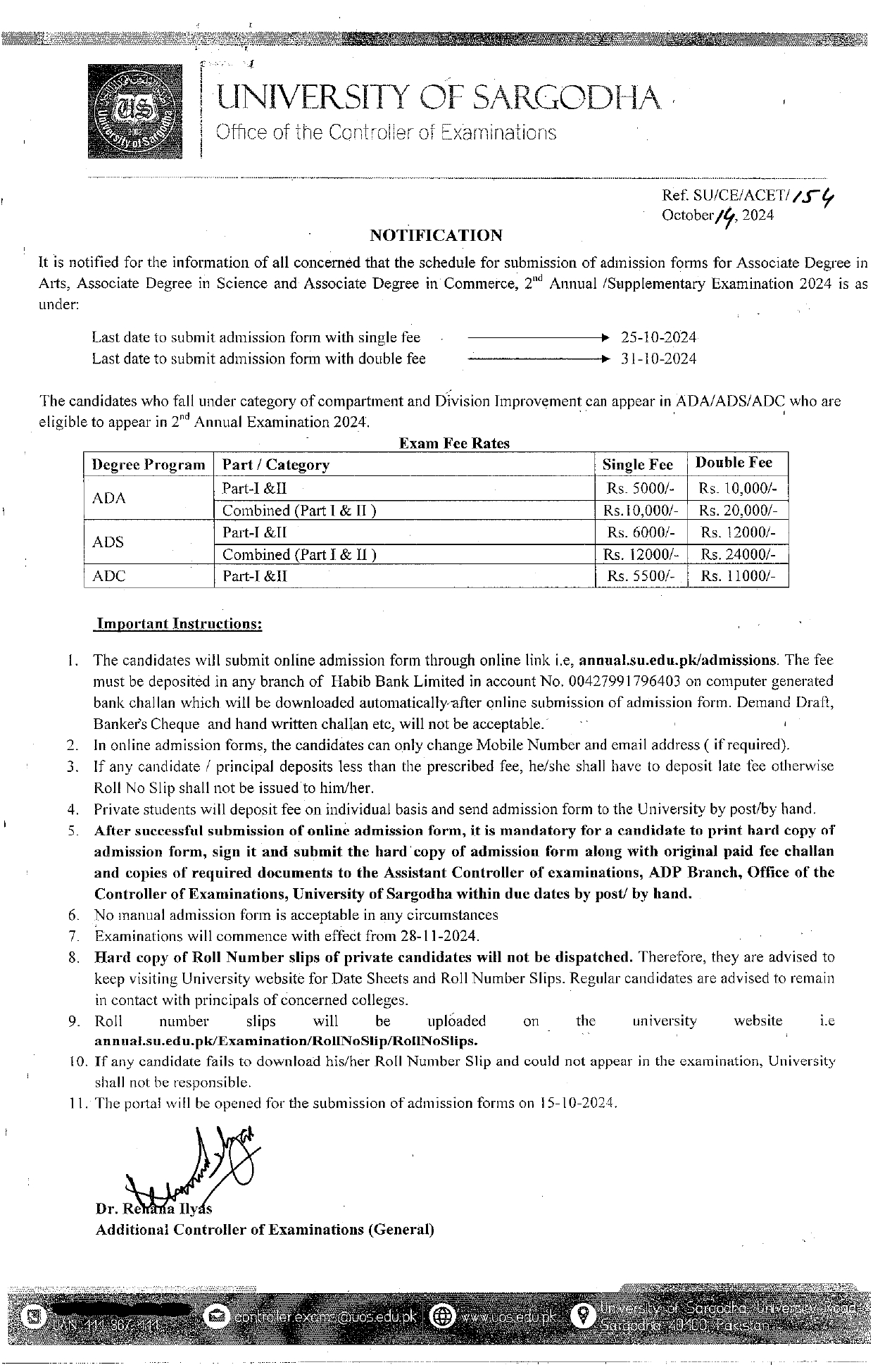 Supply Admissions 2024 UOS